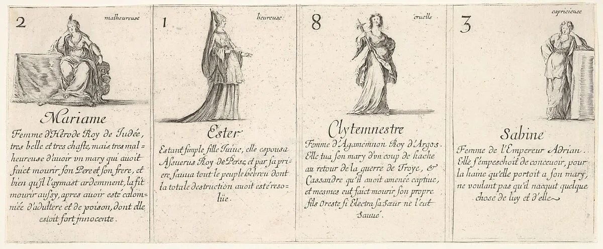 Mariame, Ester, Clytemnestre, and Sabine, from 'The game of queens' (Le jeu des Reines renommées) — Stefano della Bella