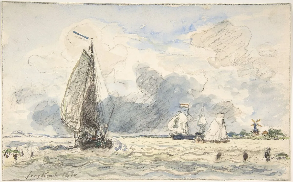 Dutch Fishing Boats, Verso: Sketches of Boats — Johan Barthold Jongkind