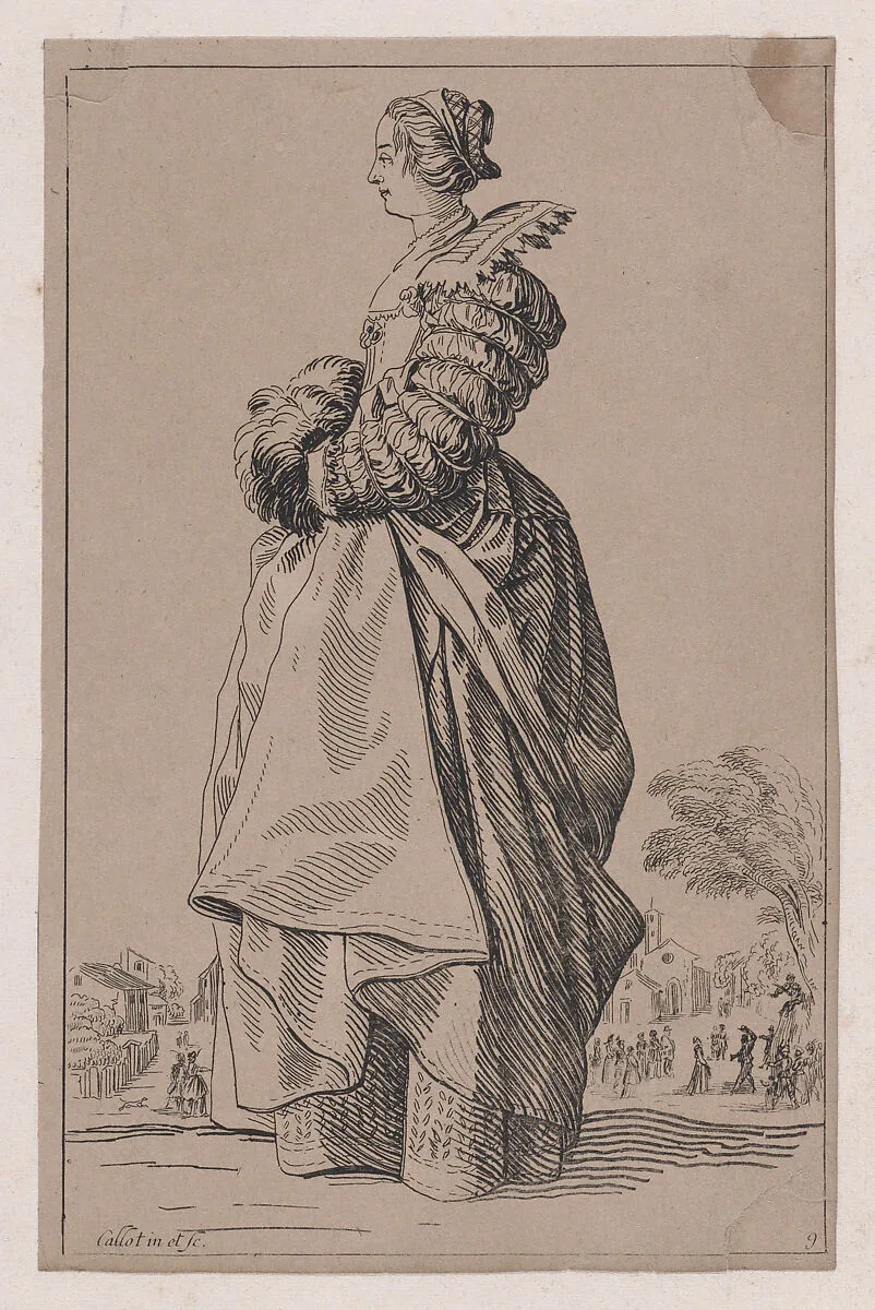 Copy of La Dame de Profil Ayant les Mains dans son Manchon (The Lady in Profile Having her Hands inside of her Muff), from La Noblesse (The Nobility) — Jacques Callot|Anonymous