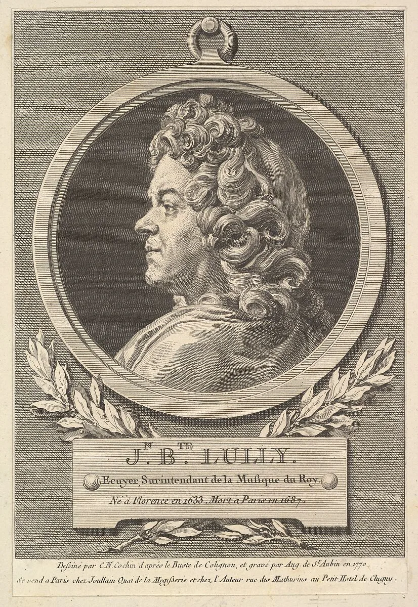 Portrait of Jean-Baptiste Lully — Augustin de Saint-Aubin|Charles Nicolas Cochin II|Gaspard Colignon|François Joullain|Augustin de Saint-Aubin
