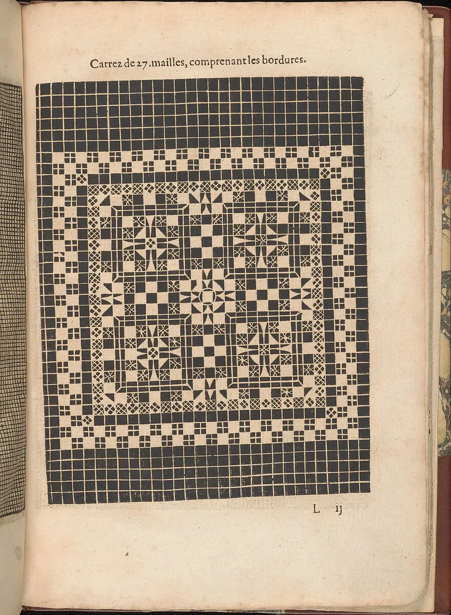 Les Secondes Oeuvres, et Subtiles Inventions De Lingerie du Seigneur Federic de Vinciolo Venitien, page 42 (recto) — Federico de Vinciolo|Jean Le Clerc|Catherine de Bourbon