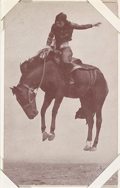 Cowboy riding bucking bronco from Indians and Western Historical Scenes series (W417) — Unknown