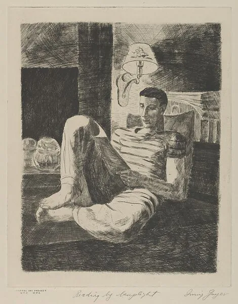 Reading by Lamplight — Irving Guyer|WPA