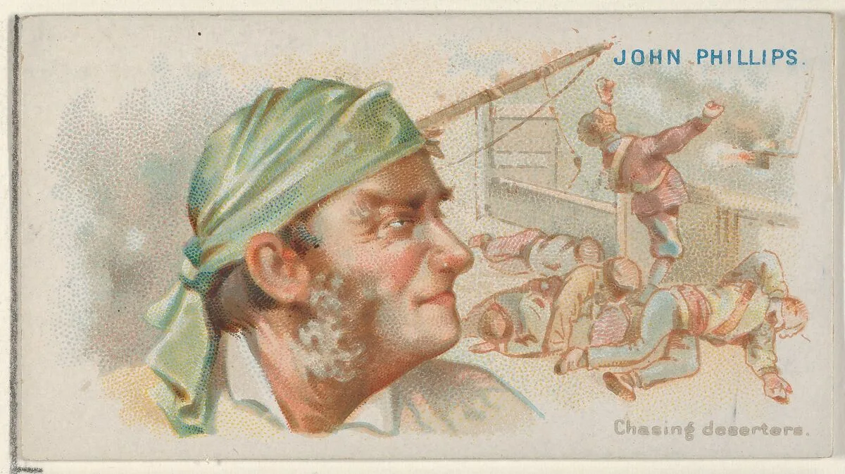 John Phillips, Chasing Deserters, from the Pirates of the Spanish Main series (N19) for Allen & Ginter Cigarettes — Allen & Ginter|George S. Harris & Sons