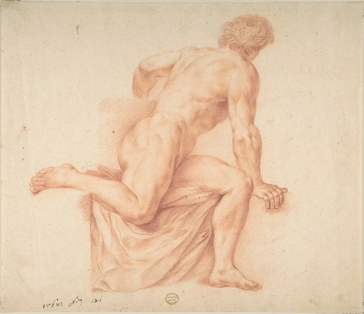 Nude Study — Anonymous, Italian, Bolognese 18th century artist|Annibale Carracci
