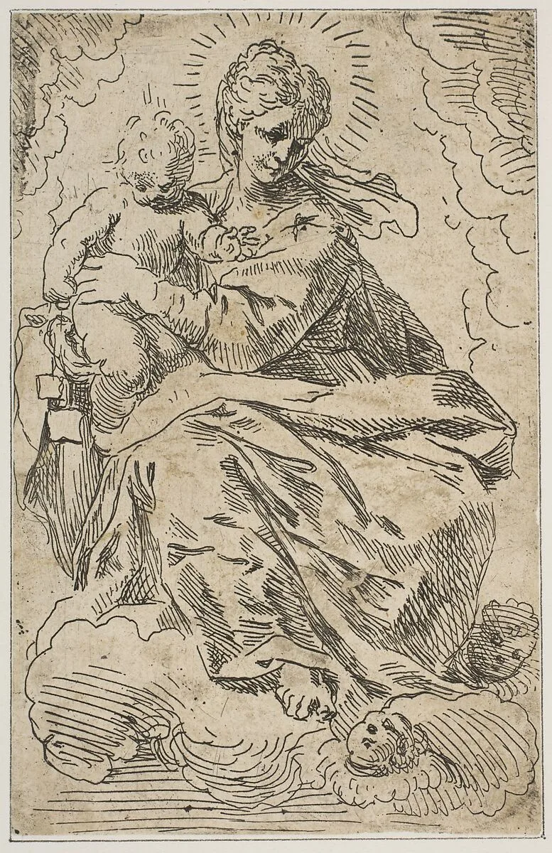 Madonna and child on clouds — Simone Cantarini