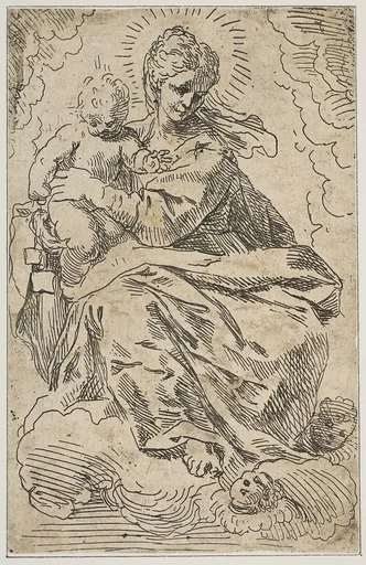 Madonna and child on clouds
