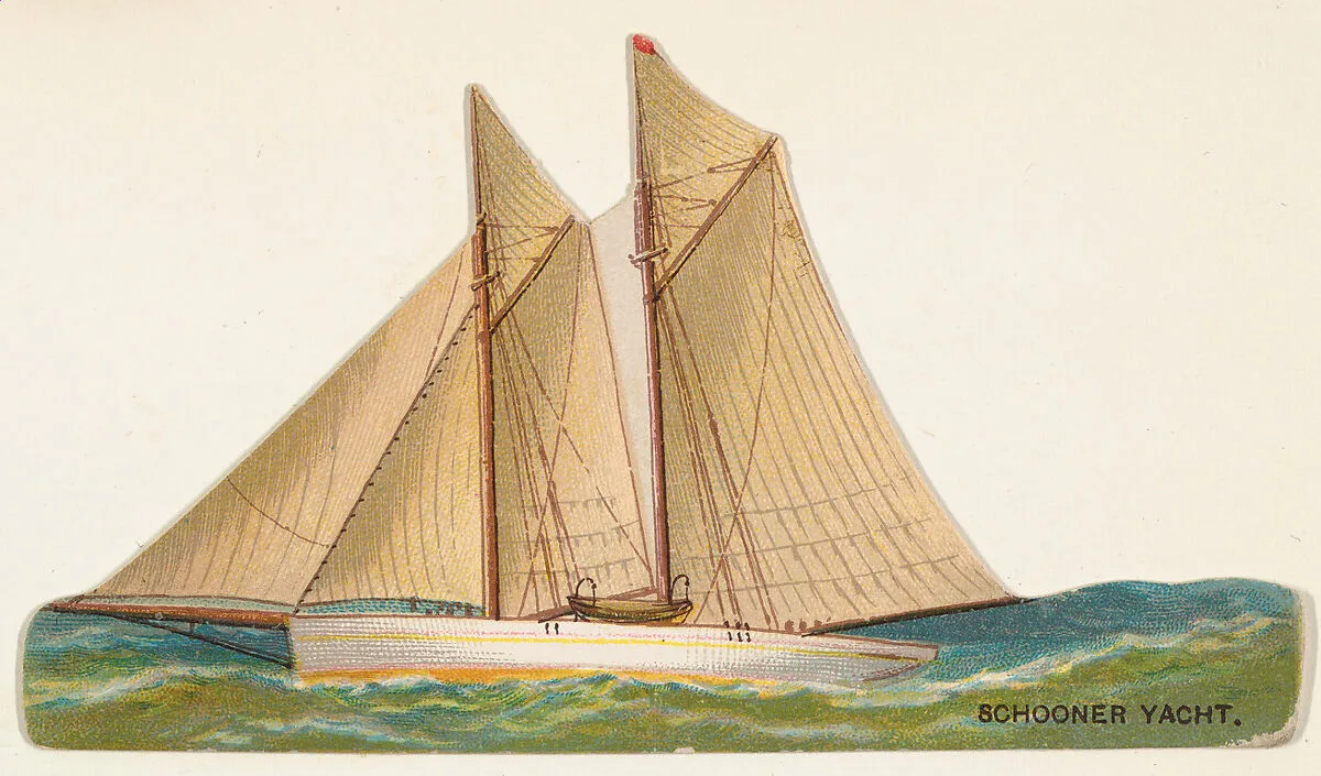 Schooner Yacht, from the Types of Vessels series (N139) issued by Duke Sons & Co. to promote Honest Long Cut Tobacco — Giles|W. Duke, Sons & Co.|Knapp & Company