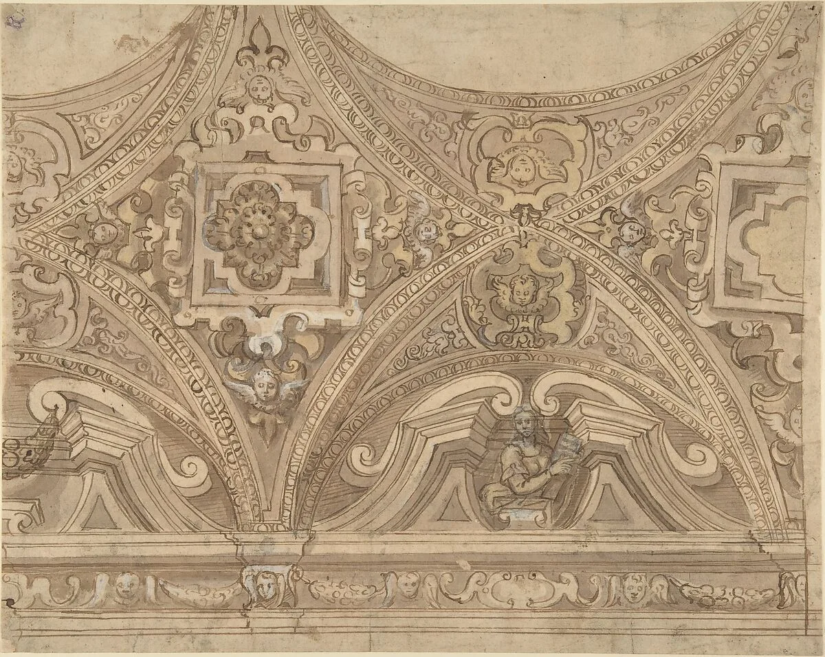 Design for part of a Vaulted Ceiling of a Church — Anonymous, Italian, 17th century