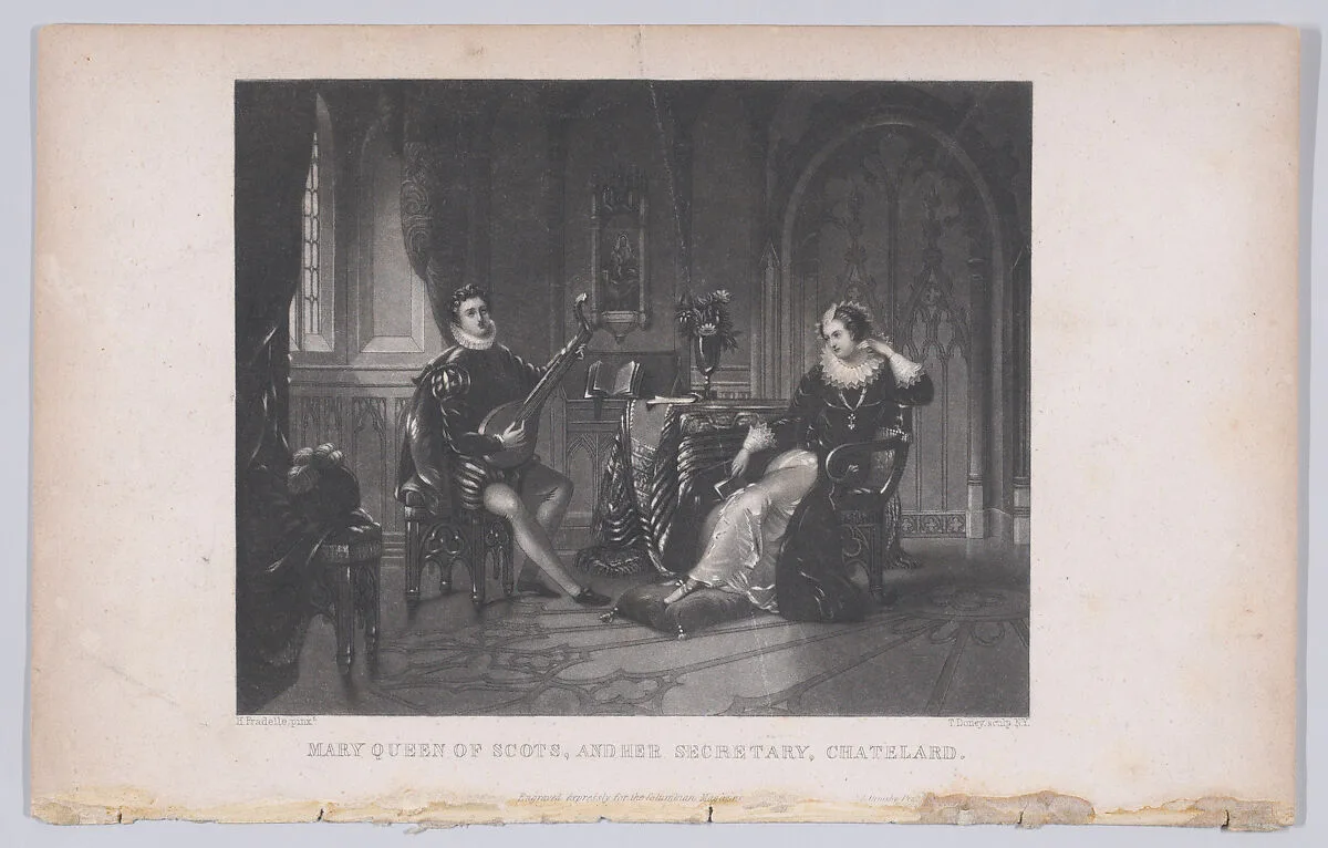 Mary, Queen of Scots, and her secretary, Chatelard (frontispiece, from "The Columbian Lady's and Gentleman's Magazine," volume 5) — Mary, Queen of Scots|Thomas Doney|Henri Jean-Baptiste Fradelle|Waterman Lilly Ormsby|Israel Post