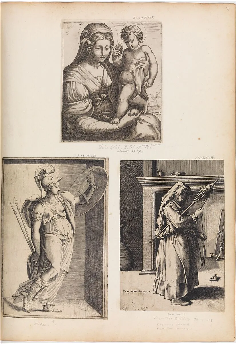 Old Woman Spinning — Enea Vico|Parmigianino (Girolamo Francesco Maria Mazzola)