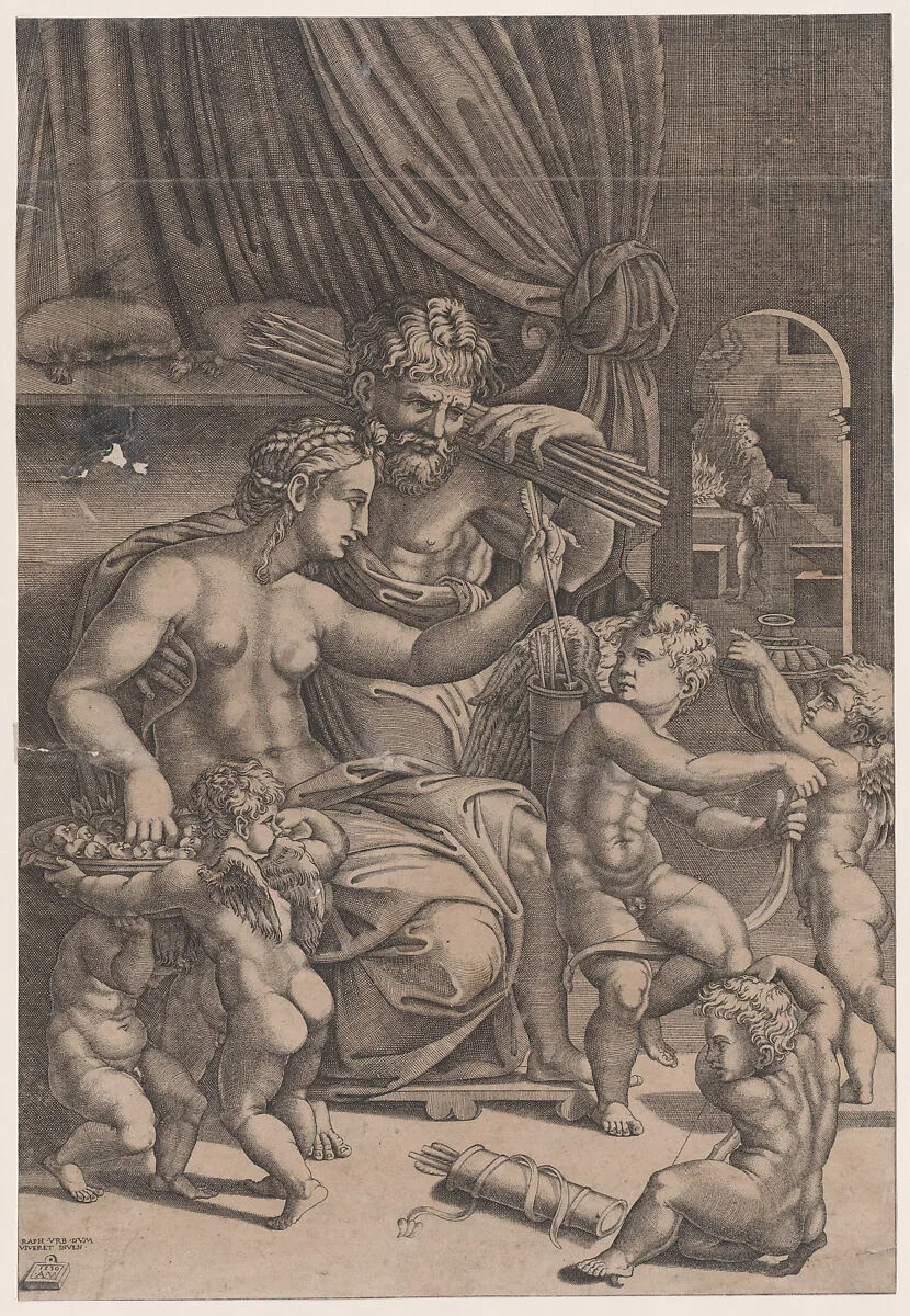Venus and Vulcan Surrounded by Cupids — Agostino Veneziano (Agostino dei Musi)|Raphael (Raffaello Sanzio or Santi)
