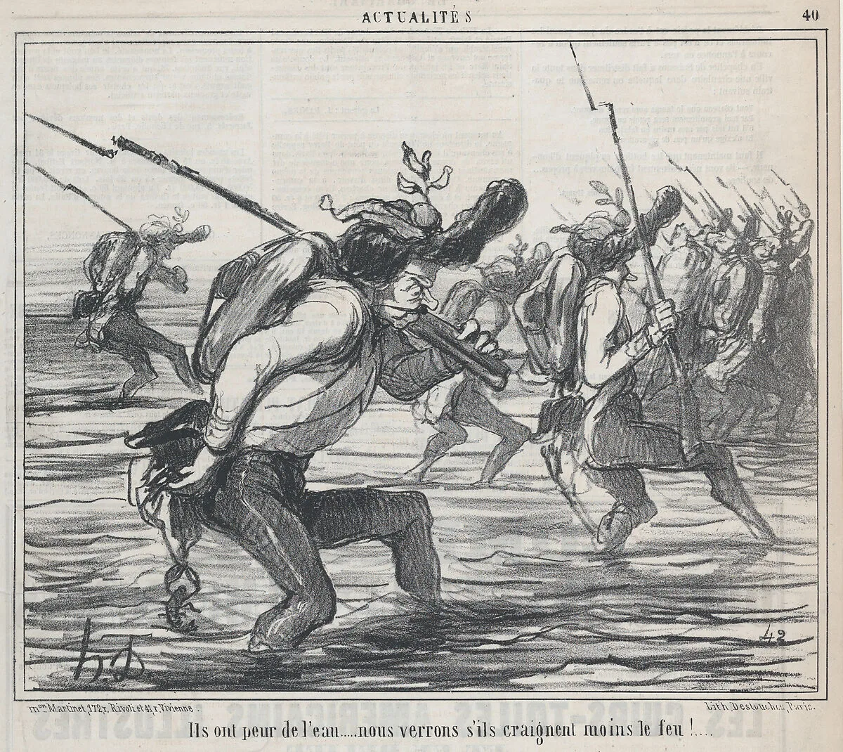 Ils ont peur de l'eau..., from Actualités, published in Le Charivari, May 11, 1859 — Aaron Martinet|Destouches|Honoré Daumier
