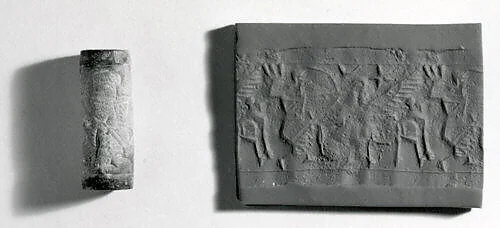 Cylinder seal with hunting scene