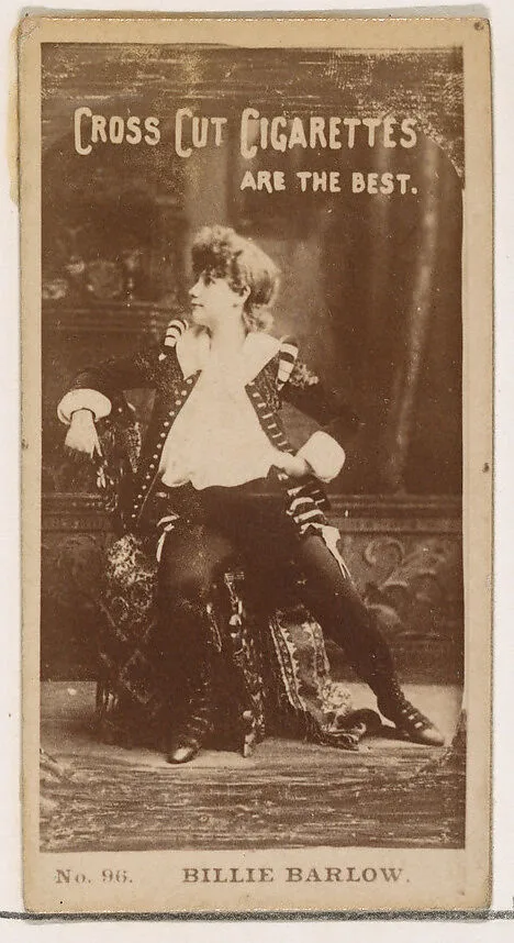 Card Number 96, Billie Barlow, from the Actors and Actresses series (N145-2) issued by Duke Sons & Co. to promote Cross Cut Cigarettes — W. Duke, Sons & Co.