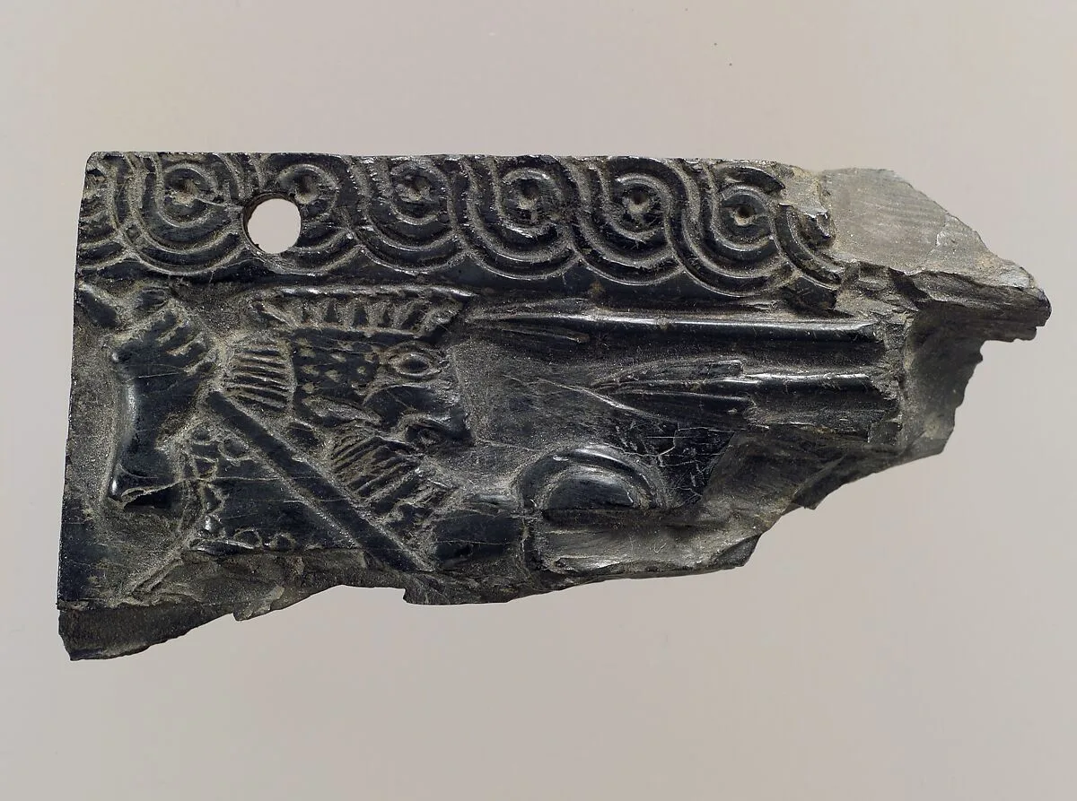 Furniture plaque carved in relief with warrior — Unknown