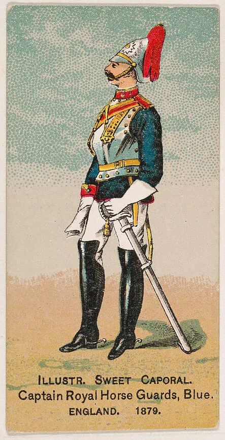 Captain, Royal Horse Guards, Blue, England, 1879, from the Military Series (N224) issued by Kinney Tobacco Company to promote Sweet Caporal Cigarettes — Kinney Brothers Tobacco Company