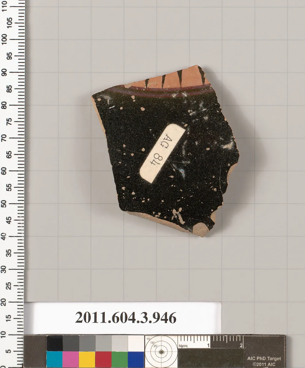 Terracotta fragment of a lekanis lid (covered dish) — Unknown