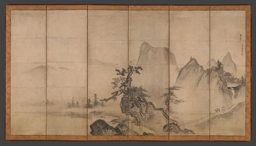 伝天章周文筆 山水図屏風|Mountain Landscape