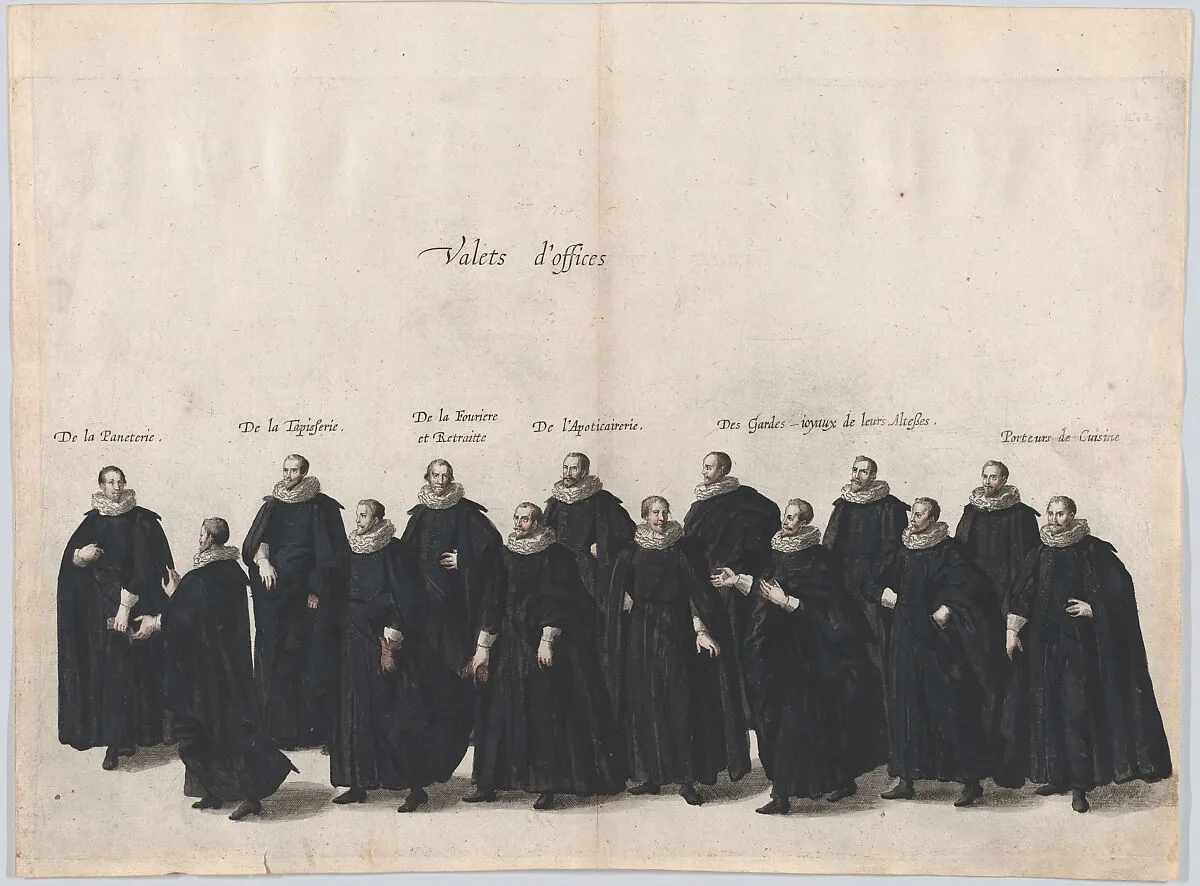 Plate 16: Valets marching in the funeral procession of Archduke Albert of Austria; from 'Pompa Funebris ... Alberti Pii' — Jacques Francquart|Cornelis Galle I