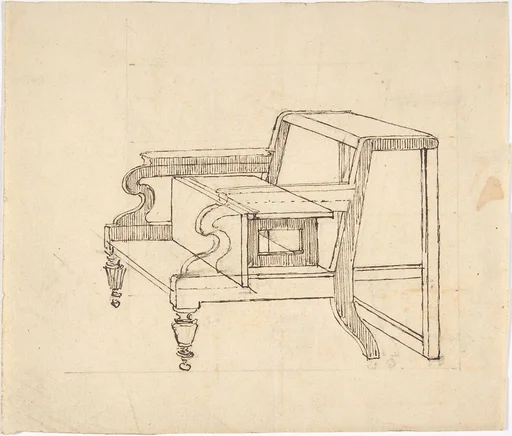 Design for a Small Stepstool with Front Casters (verso: sketch demonstrating folding mechanism)