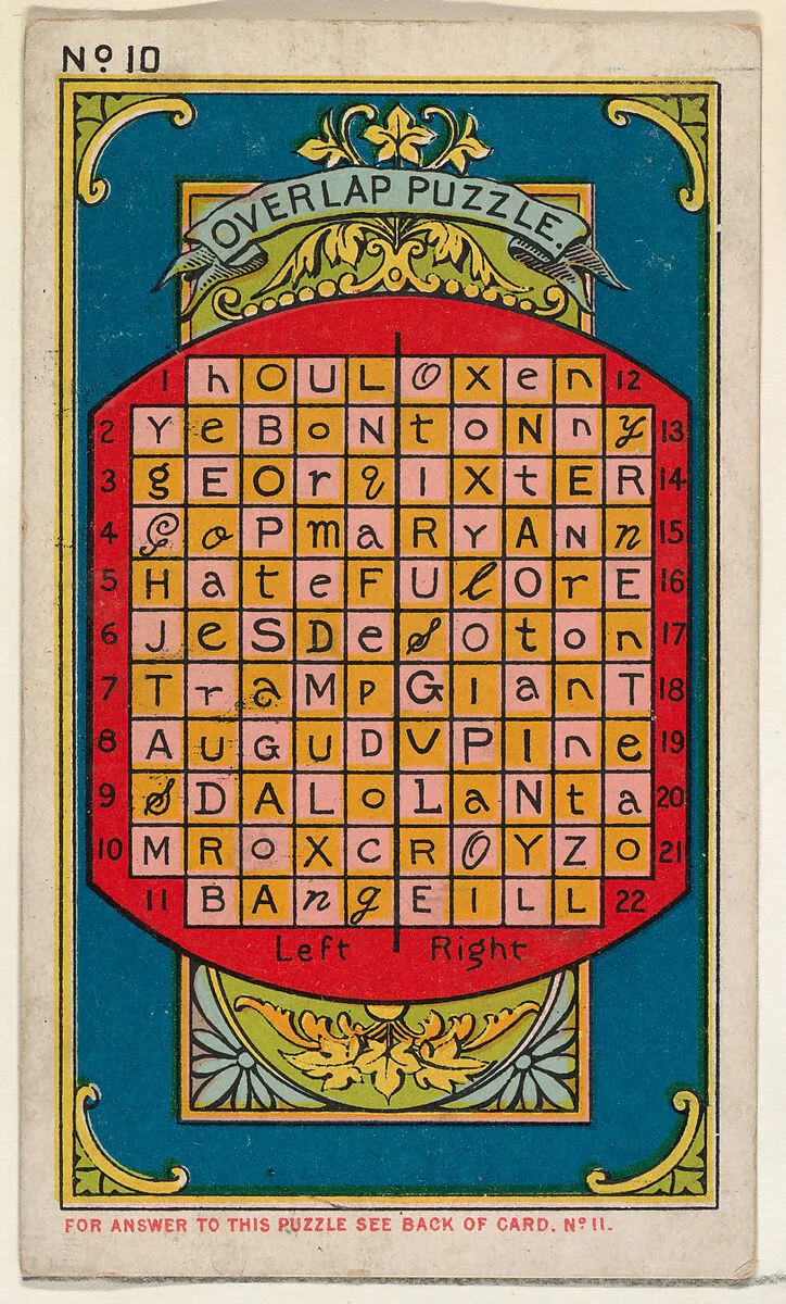 Puzzle Card Number 10, The "Overlap" Puzzle, from the Jokes series (N118) issued by Duke Sons & Co. to promote Honest Long Cut Tobacco — Armstrong & Co.|W. Duke, Sons & Co.