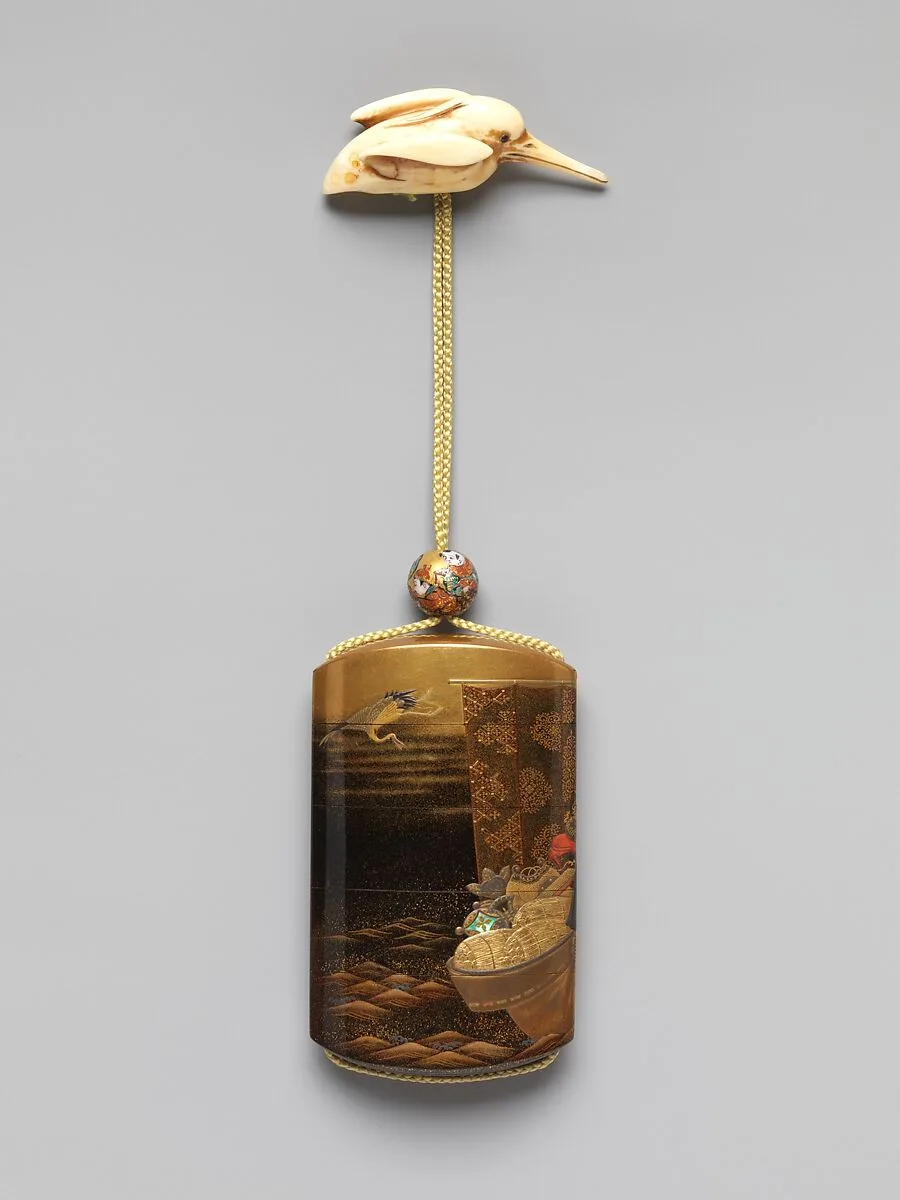 梶川文竜斎作 宝船蒔絵印籠|Inrō with Treasure Boat — Kajikawa Bunryūsai