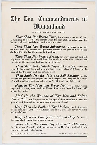 The ten commandments of womanhood — Connecticut State Council of Defense