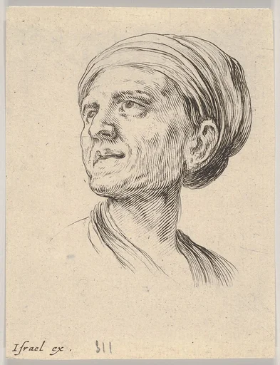 Plate 4: head of an old woman with a bonnet, looking left from 'Various heads and figures' (Diverses têtes et figures)