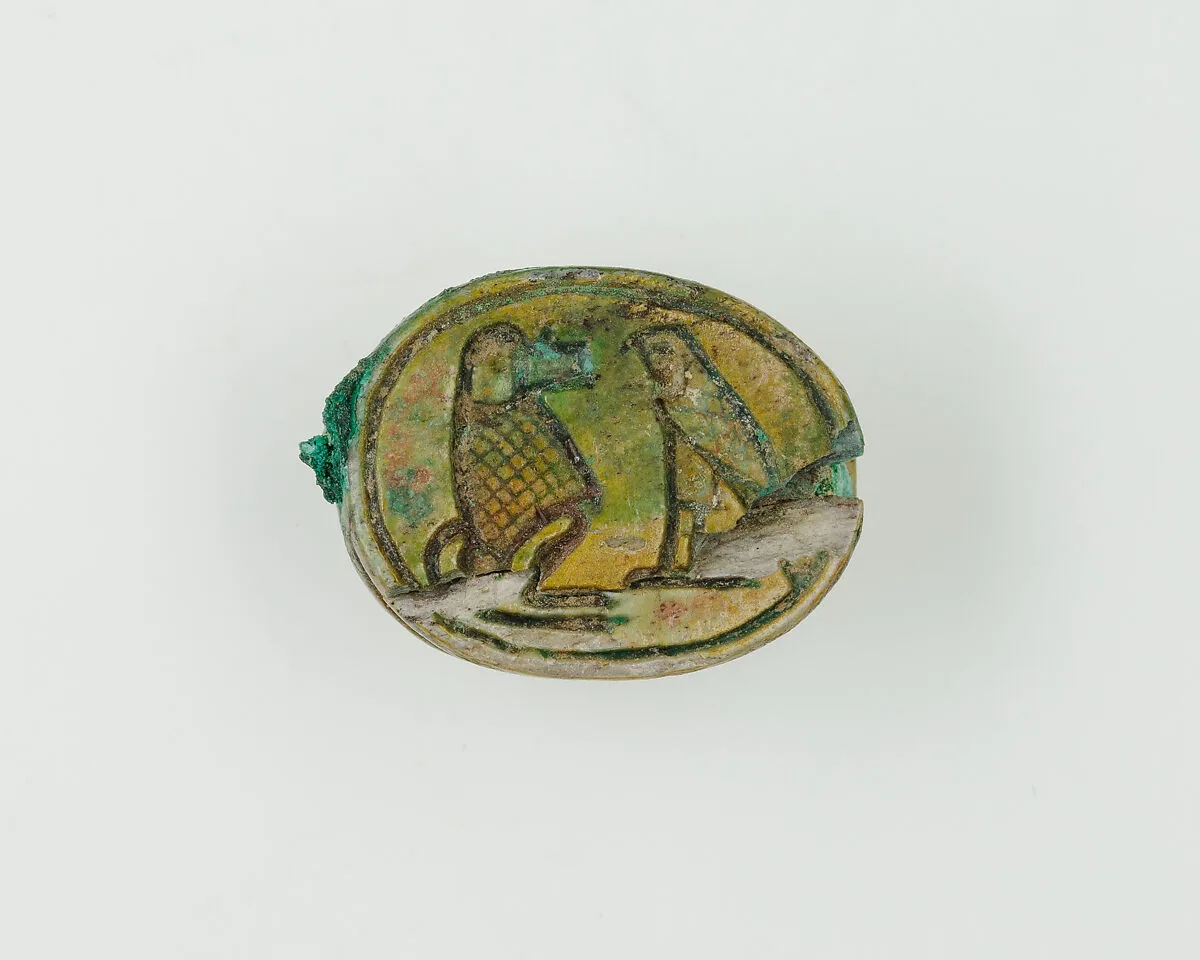 Scarab with device of baboon and falcon on base — Unknown