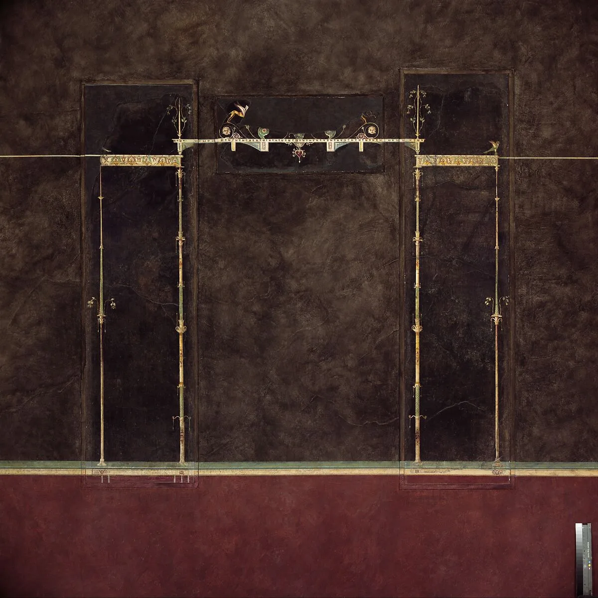 Wall painting on black ground: cornice fragment, from the imperial villa at Boscotrecase — Unknown