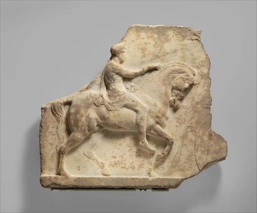 Marble votive relief of a horseman