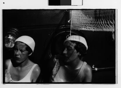 [Three 35mm Film Frames: South Seas: Polly Campbell and Isabelle Jennings Aboard the Cressida]