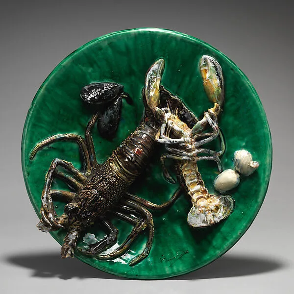 Large round plate with lobsters — Alfred Renoleau|Renoleau Manufactory