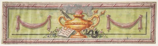 Ornamental Panel with Flaming Lamps and Sheet Music