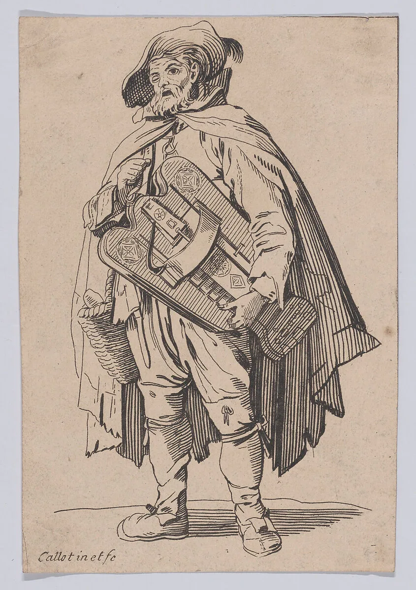 Reverse Copy of Le Joueur de Vielle (The Hurdy-Gurdy Player), from "Les Gueux suite appelée aussi Les Mendiants, Les Baroni, ou Les Barons" (The Beggars, also called the Barons) — Jacques Callot|Anonymous