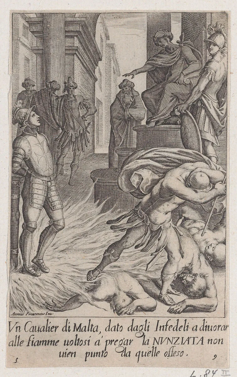 The Cavalier of Malta, from Scelta d'Alcuni Miracoli e Grazie della Santissima Nunziata di Firenze (Selection of Some Miracles and Graces that Occurred in the Church of the Annunziata in Florence) — Jacques Callot|Antonius Pomerancius