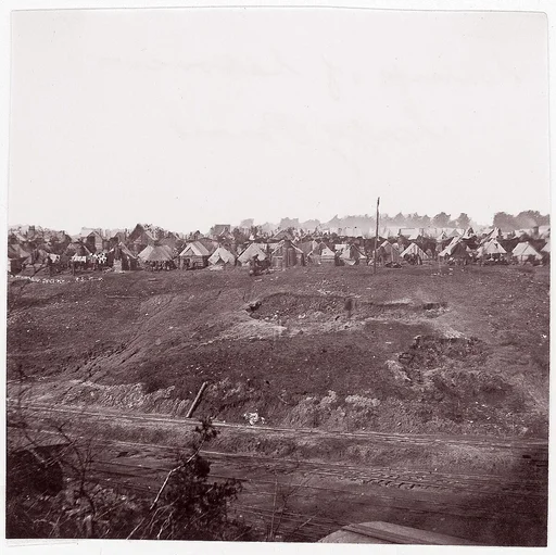 [Camp of Construction Corps, U.S. Military Railroad at City Point, Virginia]
