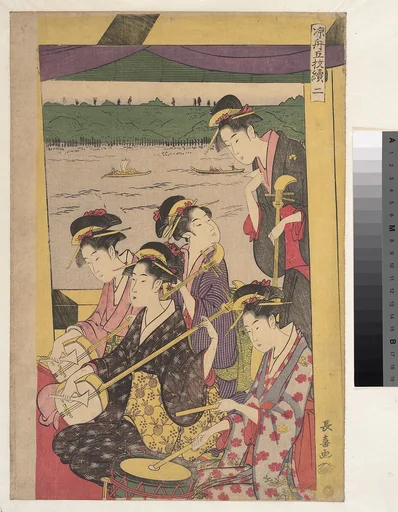 Suzumibune gomai-e; Ni|A Party of Geisha in a Suzumi-bune, i.e. "cooling-off boat." (Second Scene of a Boating Party)