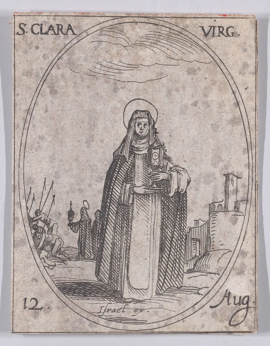 Ste. Claire, vierge (St. Clare, Virgin), August 12th, from "Les Images De Tous Les Saincts et Saintes de L'Année" (Images of All of the Saints and Religious Events of the Year) — Jacques Callot|Israël Henriet