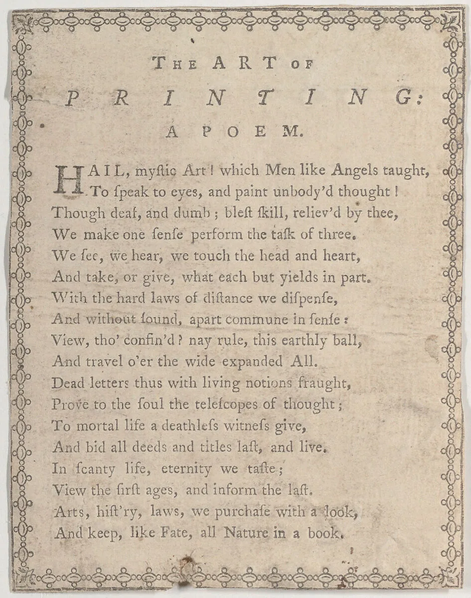The Art of Printing: A Poem — Anonymous, British, 19th century
