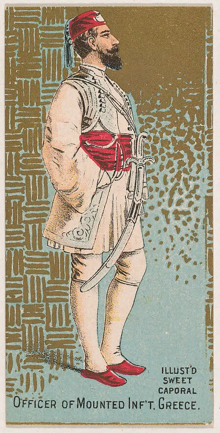 Officer of Mounted Infantry, Greece, from the Military Series (N224) issued by Kinney Tobacco Company to promote Sweet Caporal Cigarettes — Kinney Brothers Tobacco Company