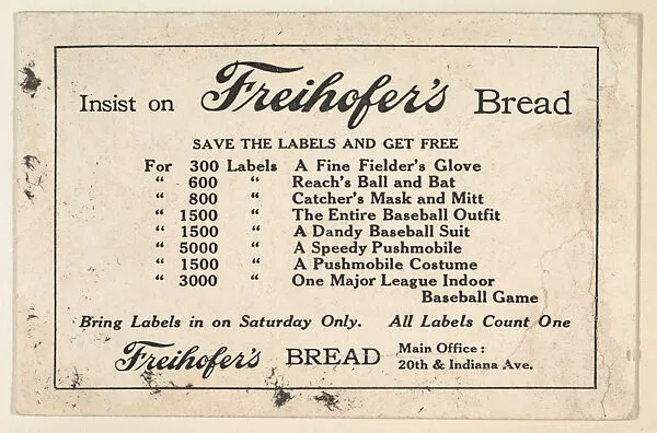 Verso of bakery card from the Stamps and Mail Carriers of All Nations series (D73), issued by the Freihofer Baking Company — Freihofer Baking Company