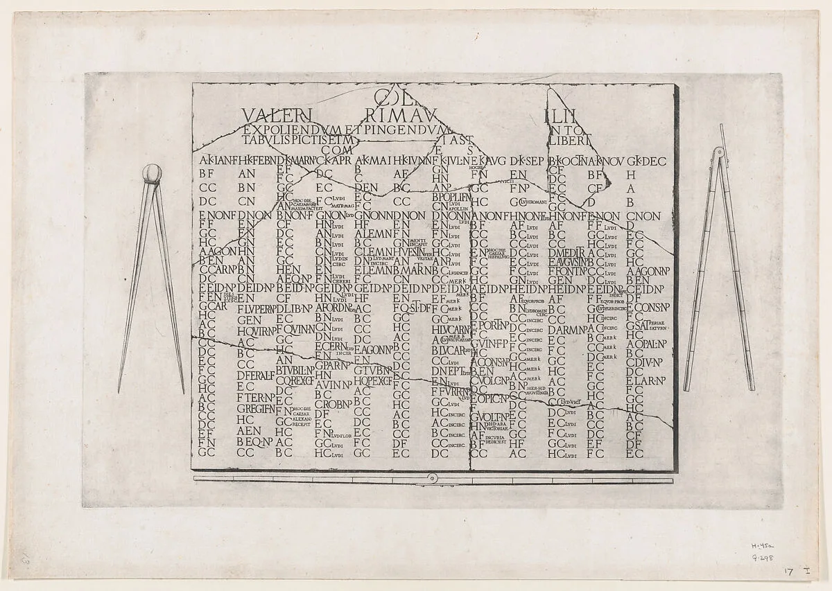 Speculum Romanae Magnificentiae: Tablet with Calendar from the Farnese Palace — Anonymous