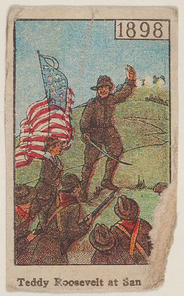 Teddy Roosevelt at San Juan 1898 trade card (W500) — Mayfair Novelty Co.