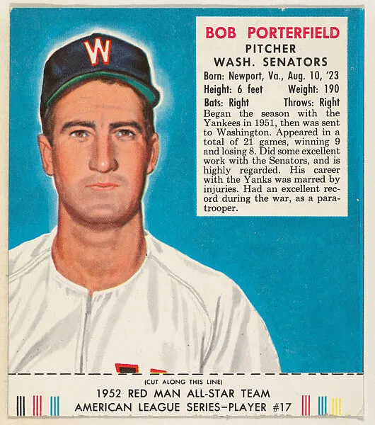 Bob Porterfield, from the Red Man All-Star Team series (T232), issued by Red Man Chewing Tobacco — Red Man Chewing Tobacco