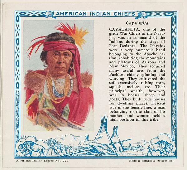 Cayatanita, No. 27, collector card from the American Indian Series (D6), issued by the Kelley Baking Company to promote Kelley's Bread — Kelley Baking Company