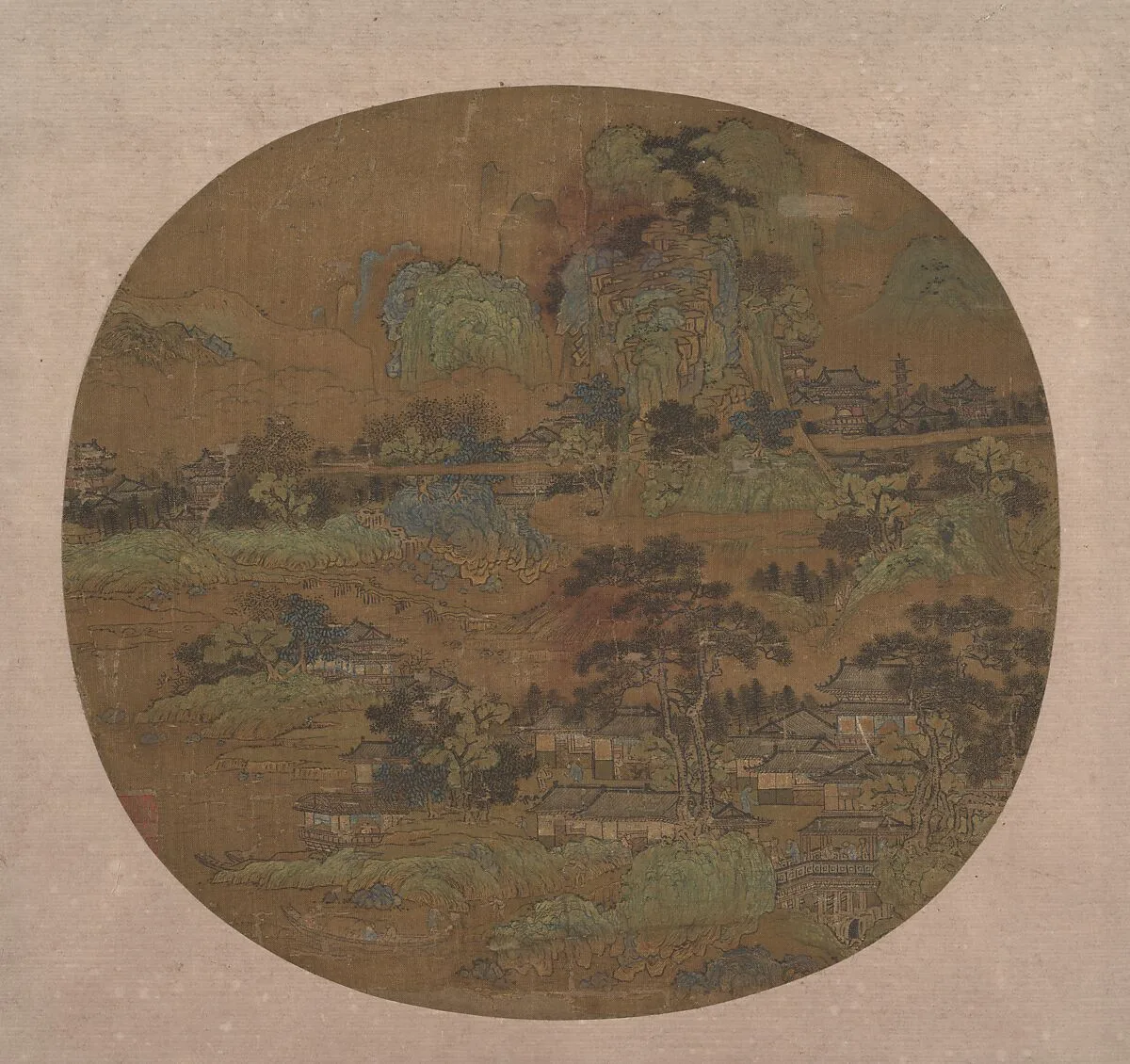 明 佚名 樓閣江帆圖 團扇|Village and Temples in Jiangnan — Unidentified artist