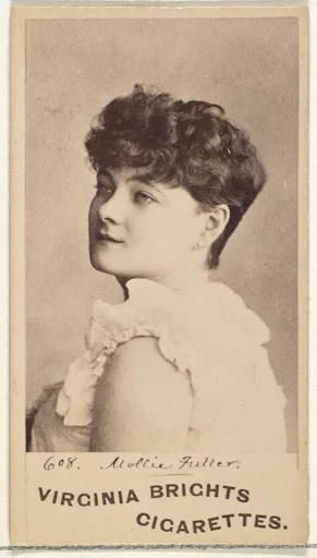 Card 608, Mollie Fuller, from the Actors and Actresses series (N45, Type 1) for Virginia Brights Cigarettes