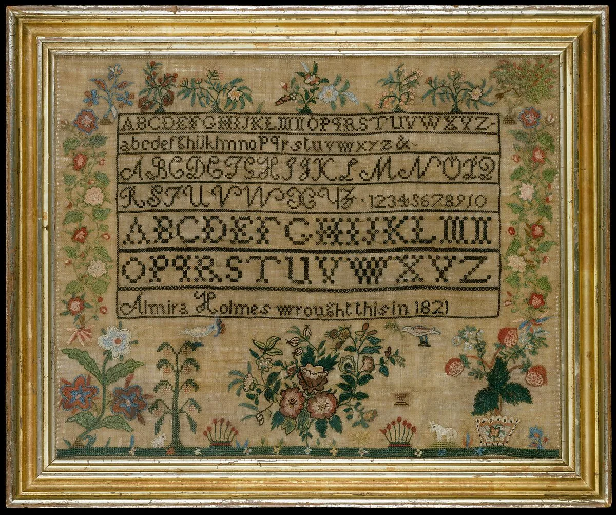 Embroidered sampler — Almira Holmes